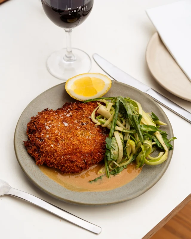 Pork schnitzel, puntarelle, mustard & green apple. Another lunchtime hit in the wine bar.