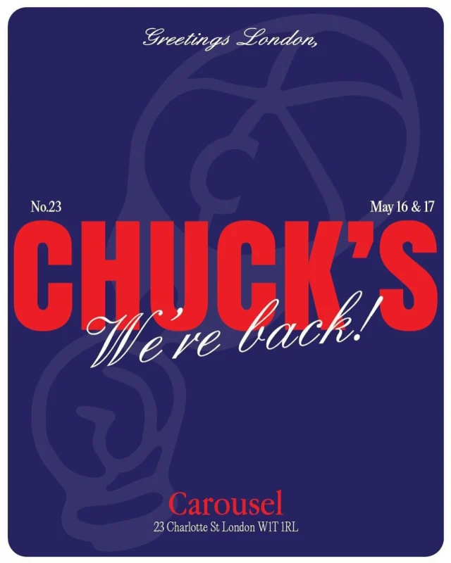 Smashburger sensation and firm Carousel favourite, Chuck George, returns to No. 23 for a weekend long pop-up of patties, pickles, potato buns and secret sauce (if it ain’t broke, right?), served alongside our signature No. 23 cocktails. The ‘no modifications’ burger renegade from NYC had Charlotte Street in gridlock last year and needs no introduction for those in the know.
What started as a one-patty wonder in Milan has since gone pan-European, with cult openings in Paris, Rome and Madrid, and another one on its way in Amsterdam. This time round we’re going bigger and better, as Chuck leans on his Filipino-American heritage with dishes like ‘Laab fries, nam pla, herbs’, ‘Fish sauce wings, cilantro, thai chilli’, and ‘Calamansi cream pies’ alongside the cult classic cheeseburger.
This is your chance to see what all the fuss is about. Come hungry.
Chuck’s x No.23 - May 16th & 17th - Bookings & walk-ins available Smashburger sensation and firm Carousel favourite, Chuck George, returns to No. 23 for a weekend long pop-up of patties, pickles, potato buns and secret sauce (if it ain’t broke, right?), served alongside our signature No. 23 cocktails. The ‘no modifications’ burger renegade from NYC had Charlotte Street in gridlock last year and needs no introduction for those in the know.
What started as a one-patty wonder in Milan has since gone pan-European, with cult openings in Paris, Rome and Madrid, and another one on its way in Amsterdam. This time round we’re going bigger and better, as Chuck leans on his Filipino-American heritage with dishes like ‘Laab fries, nam pla, herbs’, ‘Fish sauce wings, cilantro, thai chilli’, and ‘Calamansi cream pies’ alongside the cult classic cheeseburger.
This is your chance to see what all the fuss is about. Come hungry.
Chuck’s x No.23 - May 16th & 17th - Bookings & walk-ins available