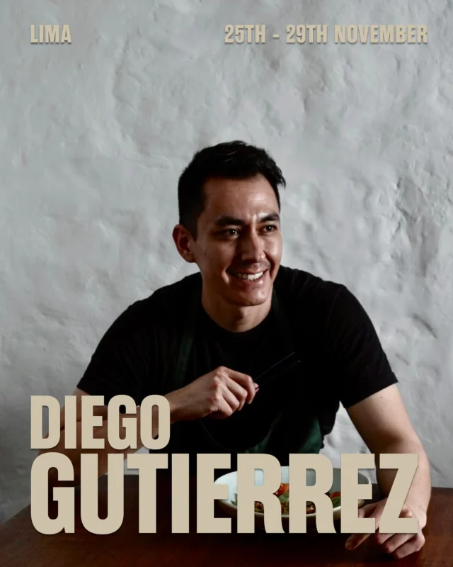 Diego Gutierrez joins us from Lima with a thrilling taste of the Peruvian new wave.

From three-star Azurmendi and El Celler de Can Roca, to Noma and Boragó, where he headed up the R&D kitchen, Diego has an embarrassment of experience in genre-defining fine dining restaurants worldwide. Underpinned by a deep understanding of fermentation and flavour development, Diego is a born innovator guided by a methodical, cerebral approach and a child-like curiosity for the new and the wonderful.

Right now you can find him overseeing multiple exciting projects back in Lima, including Cosmos heladería (‘plant-based ice creams from outer space’), but it wasn’t long ago that he was working alongside our pal Dimitrios Moudious in the half light of a Chilean development kitchen. When Dimi says you need to get this guy in, you sit up and listen. And we’re grateful to Dimi that he did.

Peppered with an apothecary of Andean and Amazonian ferments like cocona, macambo and smoked aji amarillo, Diego’s playful Carousel menu features imaginative remixes of Peruvian classics like ‘Chilcano’ (Peruvian dashi, roasted apples, charapita, chilli) and ‘Ceviche’ (hamachi, preserved fruits, tumbo, tonka bean, seaweed) that demand attention.

Bring a hat, as this one’s going to blow your minds.