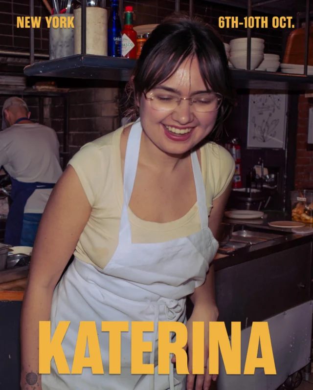 Flavour-maxxing the traditional Greek recipes of her childhood, Katerina Liakos has been turning heads in NYC with her eponymous Greek-American pop-up, &lsquo;Katerina&rsquo;.

A nod to name days, the project owes as much to formative stretches at New York favourites, King and Wildair, as her grandma&rsquo;s generous home cooking. And that&rsquo;s where it gets interesting.

Like her almae maters, Katerina has a knack for pairing the unexpected and invariably landing on the delicious. Think &lsquo;Grilled Halloumi, Dates, Chicory, Carob Rusks, Sumac, Dijon Vinaigrette&rsquo;; &lsquo;Tuna Crudo, Ouzo Pickled Beetroot, Tomato Water, Kritamo&rsquo;; and &lsquo;Chicken Liver Salantourmasi, Stuffed Roscoff Onions, Fig Leaf, Pistachios, Isot Chilli Crisp&rsquo;.

A graduate of the University of Gastronomic Sciences in Pollenzo, Katerina certainly knows her alliums, but she wears her education lightly. Confident, irreverant and above all *fun*, this is food that implores you to pull up a chair and uncork the retsina.

Katerina&rsquo;s goal is to feed you, and to feed you well. Get some.